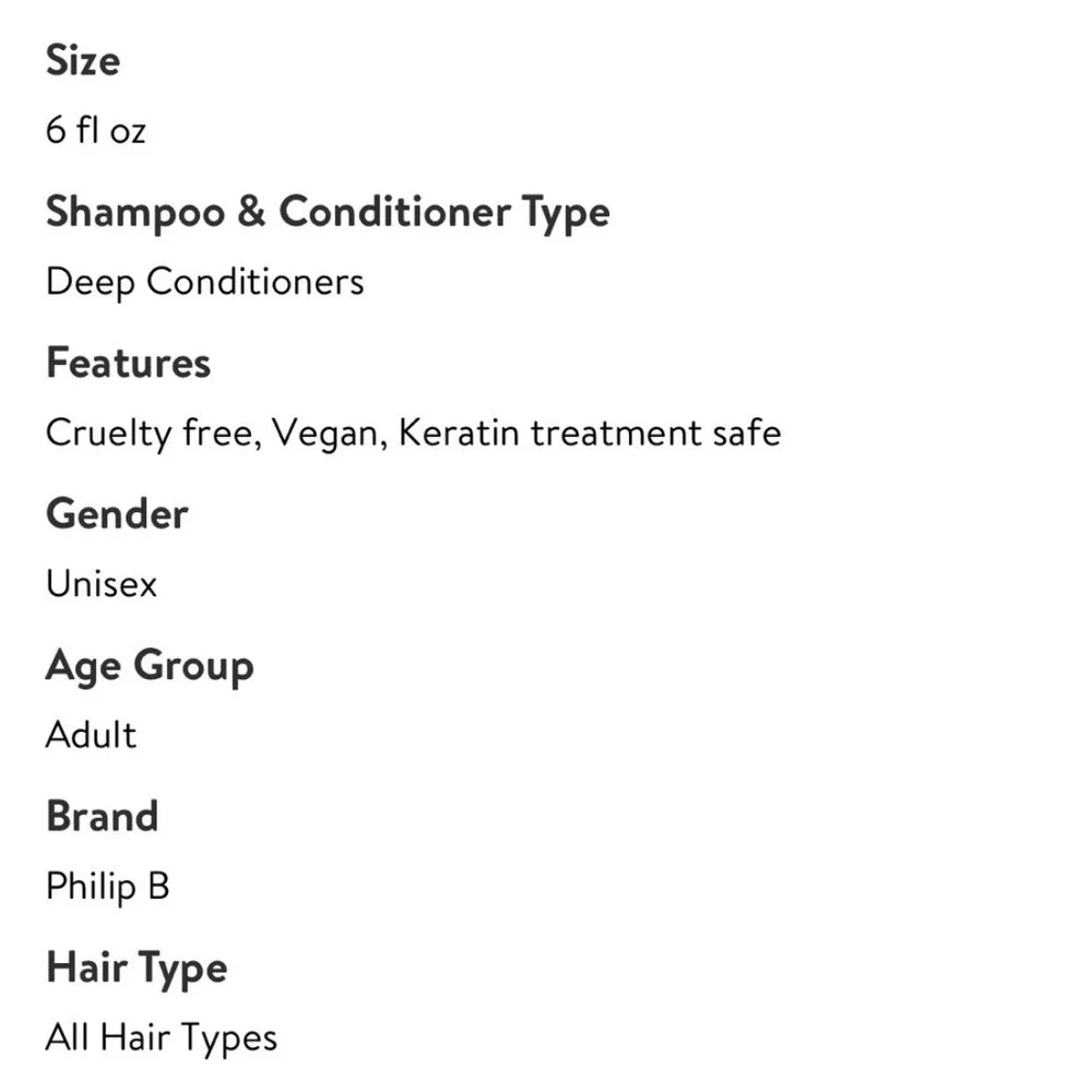 PHILIP B Lightweight Deep Conditioner 6oz Hydrating Detangler Hair Care All Type